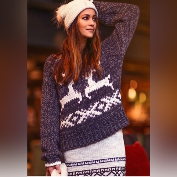 Free People Sweaters - NWT Free People Reindeer Holiday Sweater Grey Combo Size M.